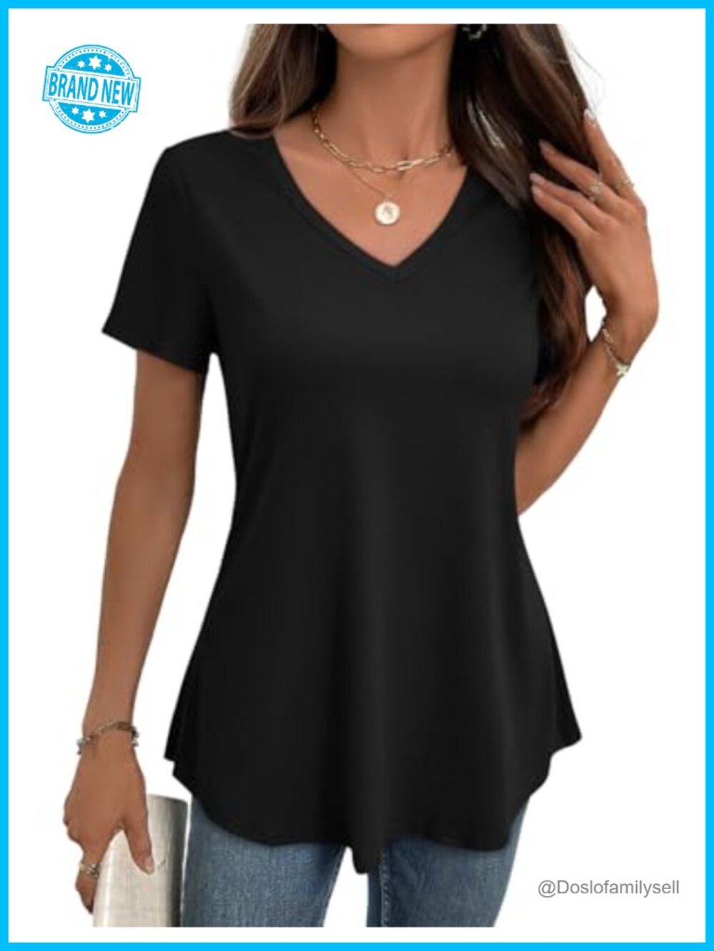 Women's V Neck Tunic Top for Leggings Rayon Spandex Flowy Tunic